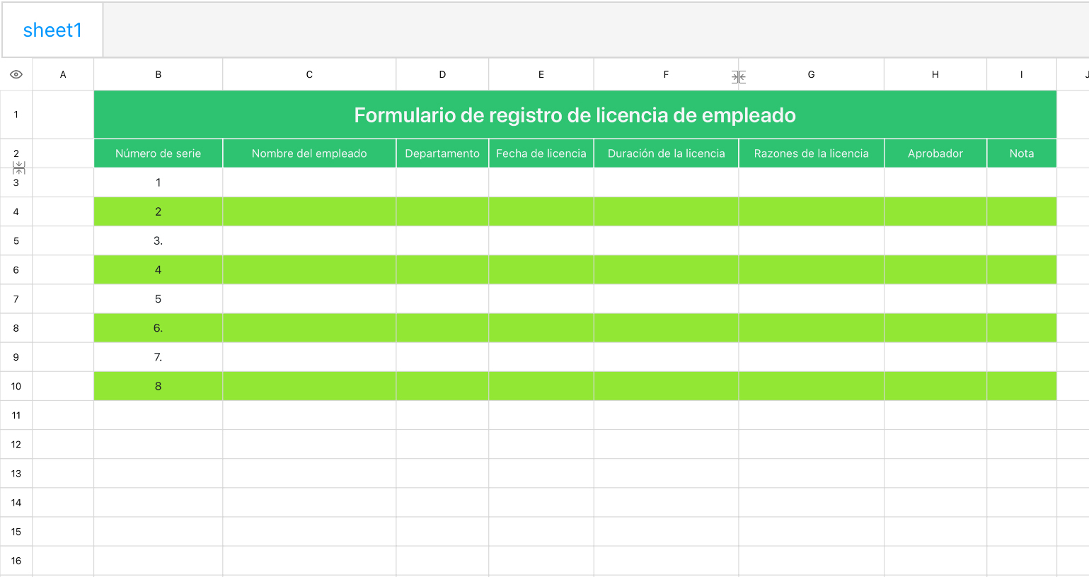 Formulario de registro de licencia de empleado